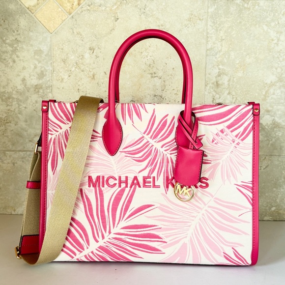 Michael Kors Medium Satchel Shoulder Tote Bag Palm Electric Pink Multi - Picture 2 of 13